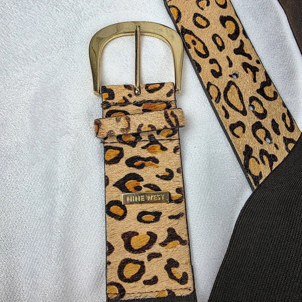 Nine West Leopard Cow Hair Wide Belt Size L/XL